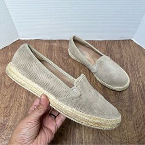 Clarks Collection Tan Perforated Suede Espadrille Flats Loafers Size 8